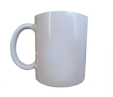 plain white ceramic mug with handle on white background